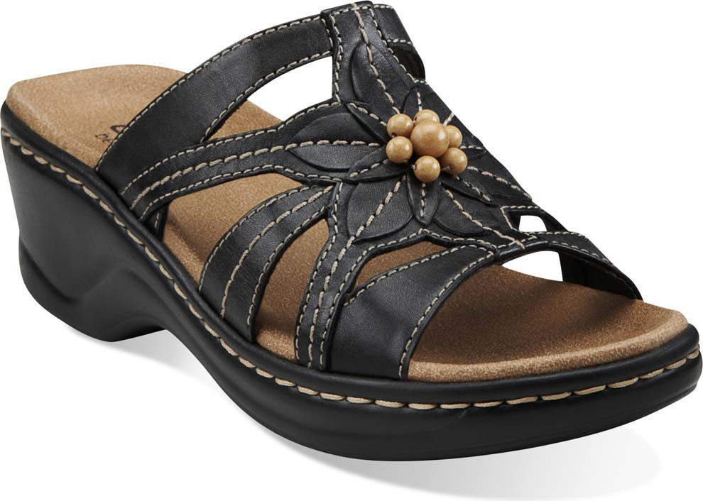 clarks black leather sandals