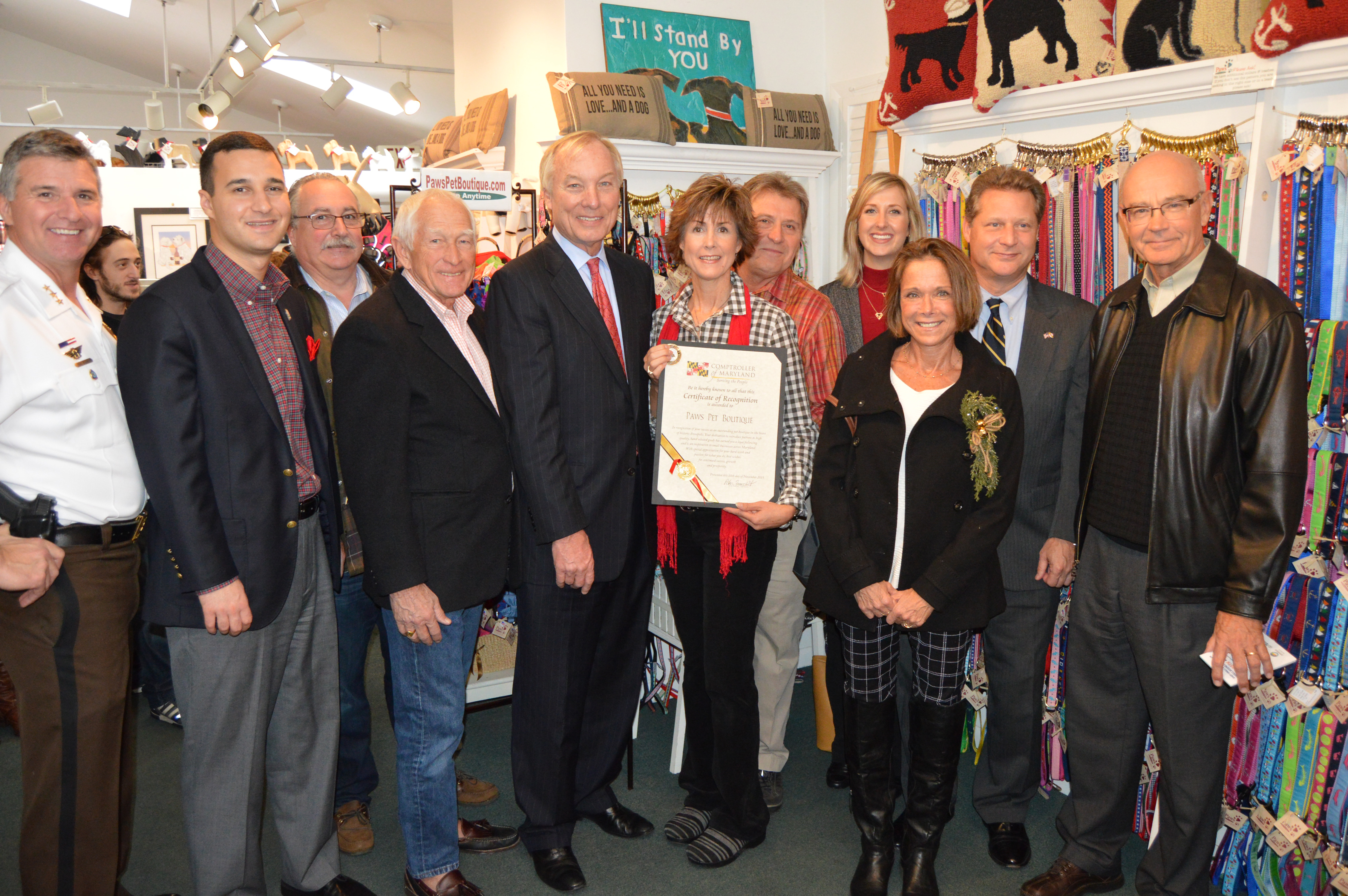 Maryland Comptroller Peter Franchot presents Paws with Proclamation.