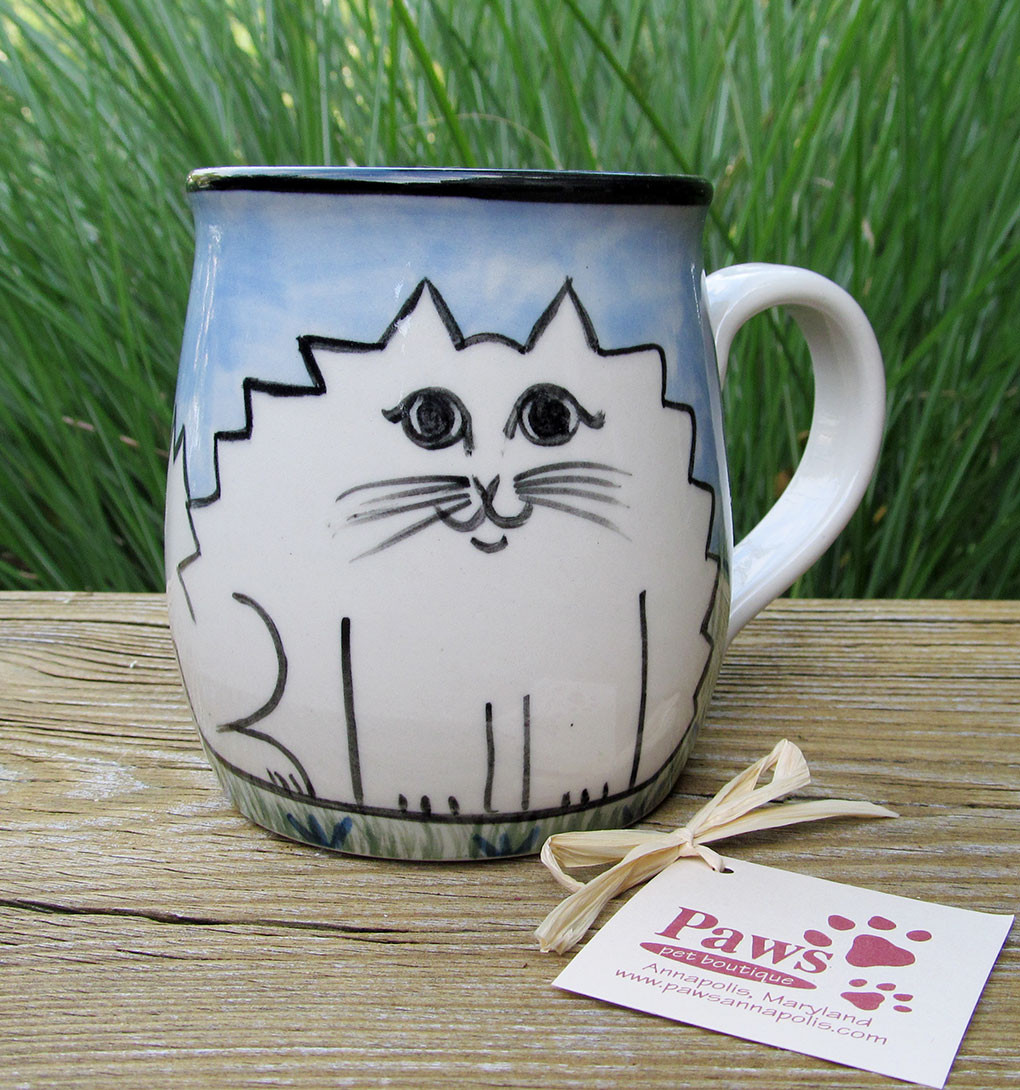 Fluffy White Cat  Coffee  Mugs  Painted in USA at 