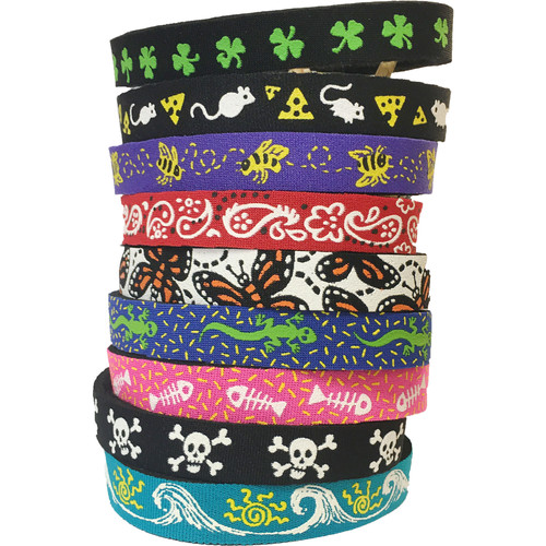 Lightweight, Neoprene Cat Collars available in assorted designs and colors.
