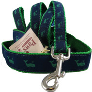 Green Whale on Navy Dog Leashes