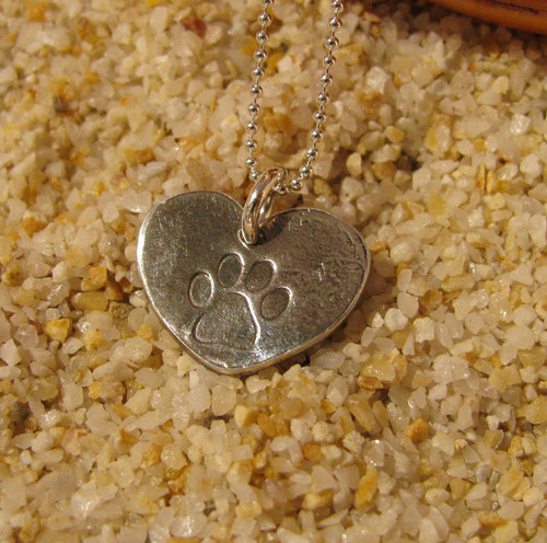 Pure SIlver Pawprint on Heart Charms