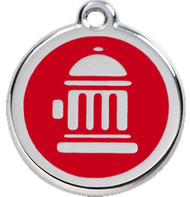 Fire Engine Red Enamel Hydrant Dog Collar Tags in Stainless Steel