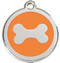 Warm orange enamel surrounds a shiny bone on our stainless steel ID tags for dogs.