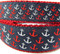 Navy blue, red and white anchor ribbon is used to create our Nautical Leashes in 2 widths.