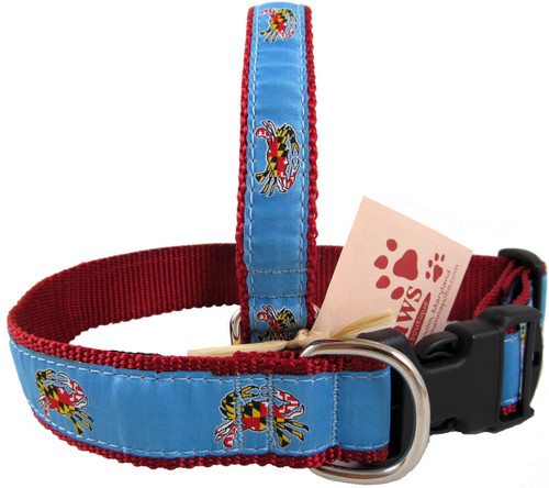 Maryland Flag Crabs Dog Collars in Light Blue
