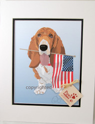 Flag-Holding Basset Hound Prints are Made in USA