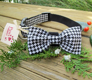 Dapper Bow-tie Dog Collar in Houndstooth Fabric