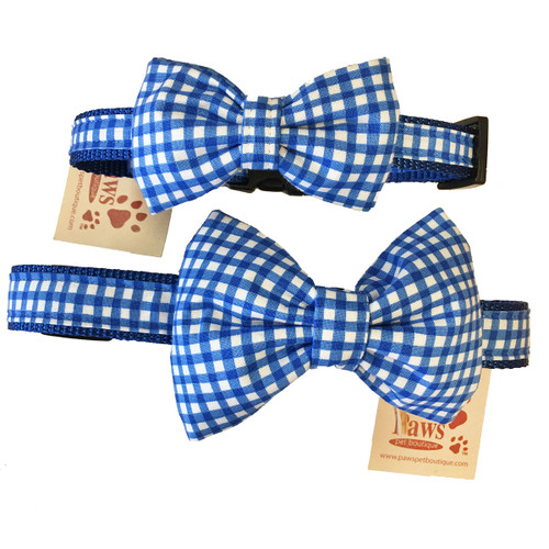 Blue Check Dog Bow Tie Collars