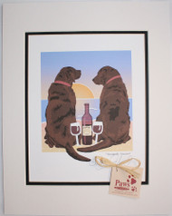 Chocolate Lab Art - Sunset, Dogs and Wine