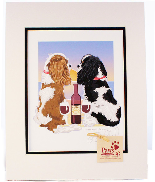 Cavalier King Charles Wine and Sunset Print