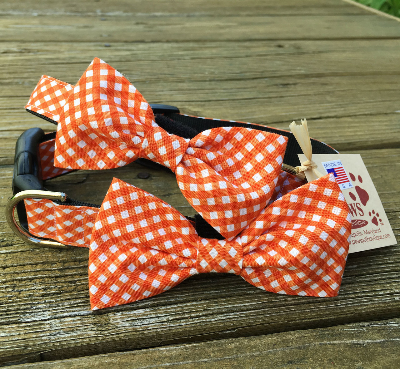 Orange Criss Cross Dog Bow Tie Collar