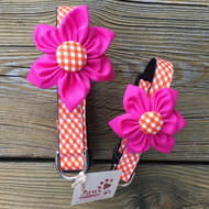 Orange Check, Pink Flower Dog Collars