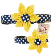 Navy and White Polka Dot Dog Collars with Gold Flower