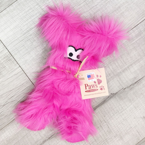 Fuzzy Pink Dog Toy made in USA
