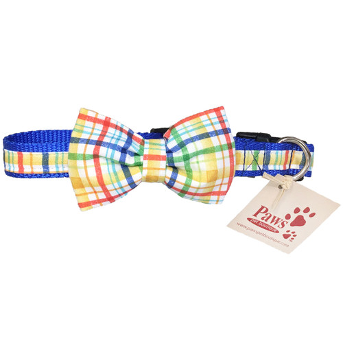 Colorful Plaid Dog Bowtie Dog Collar Made in USA