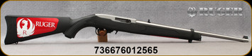 Ruger - 22LR - 10/22  - Semi Auto Rimfire Rifle - Black Synthetic Stock/Stainless Steel,18.5"Barrel - Mfg# 01256