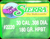 Sierra - 30 Cal - 180 Gr - MatchKing - Hollow Point Boat Tail - 100ct - 2220
