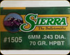 Sierra - 6mm - 70 Gr - MatchKing - Hollow Point Boat Tail - 100ct - 1505