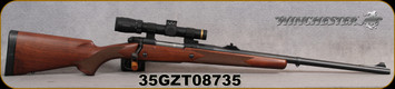 Used - Winchester - 375H&H - Model 70 Safari Express - Grade I Walnut w/Deluxe Cheekpiece/Matte Blued, 24"Barrel, Fully Adjustable rear sight, hooded front sight, Mfg# 535204161 - c/w Leupold VX-5HD, 1-5x24, Firedot reticle
