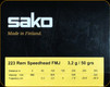 Sako - 223 Rem - 50 Gr - Speedhead - Full Metal Jacket - 100ct - 105G/C61105GSD4R