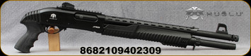 Huglu - 12Ga/3"/18" - Atrox Tactic Plus Pistol - Pump Action - Black Synthetic Pistol Grip/Black Cerakote, Picatinny rail, muzzle brake, Heat Shield, Adjustable Ghost Rear Sight