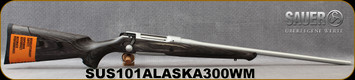 Sauer - 300WM - S 101 Alaska - Bolt Action Rifle - Laminated Gray ERGO MAX Stock w/Adjustable Cheek Piece/Silver Ilaflon-Coated, 24.4"Threaded Barrel, Ever Rest Bedding, 3 round detachable magazine, Mfg# SUS101-ALASKA-300WM