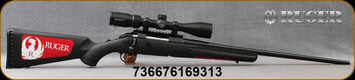 Ruger - 243Win - American Rifle Vortex Optics Package - Black Synthetic Stock/Matte Black 22" Barrel, 3 Round Detachable Mag, Factory Installed Vortex Crossfire II 4-12x44 Riflescope w/Dead-Hold BDC Reticle, Mfg# 16931
