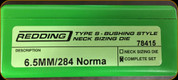 Redding - Type S-Bushing Neck Sizing Die Set - 6.5mm/284 Norma - 78415