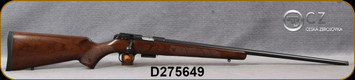 CZ - 17HMR - Model 457 American - Bolt action Rifle - Turkish Walnut - American Style Stock/Blued, 24.8"Threaded 1/2x20 Barrel, Detachable 5rd magazine, Integrated 11mm Dovetail, Mfg# 5084-8982-MAAMAAX, S/N D275649