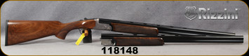 Rizzini - 20Ga/3"/28" - 28Ga/2.75"/28" - BR110 Light Luxe Combo - Oil-Finish Turkish Walnut Stock w/Checkered Pistol Grip, Rounded Forend/Ornamental scroll engraved Grey Anodized Receiver/Blued Barrels, Single Select Trigger, S/N 118148