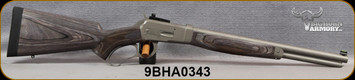 Big Horn Armory - 460S&WMag - Model 90 SpikeDriver - Lever Action Rifle - Grey Laminate Stock/Matte Stainless Finish, 18"Round Barrel, Skinner rear sight, Fiber Optic Front Sight, S/N 9BHA0343