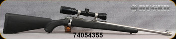 Consign - Ruger - 44RemMag - M77/44 Stainless - Black Synthetic Stock/Satin Stainless Finish, 18.5"Threaded Barrel, Factory Sights & Rings - only 20rds fired - c/w Bushnell Banner, 1.5-4.5x32mm, Plex reticle