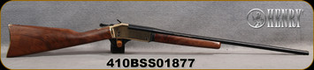 Henry - 410Ga/3"/26" - Single Shot Brass - Break Action Shotgun - Walnut Stock/Brass Receiver/Blued Finish, Brass Bead Front Sight, Mfg# H015B-410, S/N 410BSS01877