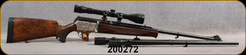Consign - Blaser - 243Win/7RM/375H&H - SR830 Spoonbill 3-Barrel Set - Walnut Stock/Engraved Receiver/Blued Finish, 24.25"Barrels, c/w (3)Pecar Berlin scopes, 2 forends, (6)Magazines (2ea.caliber) - in fitted Blaser Case