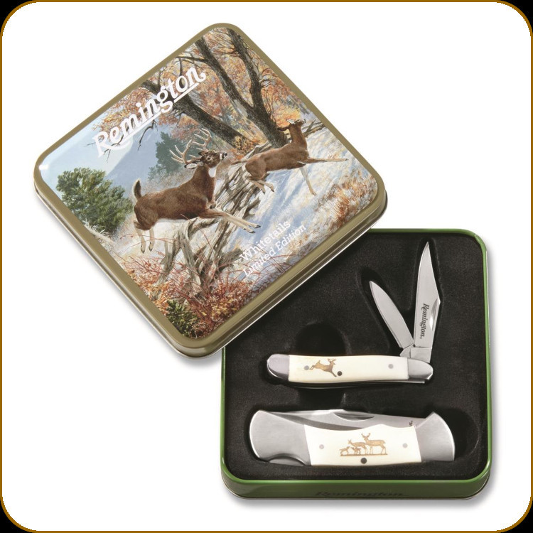 Buck Folding Knife Set 243 & 244 Wood Handle Collectors Tin Gift Set  Hunting