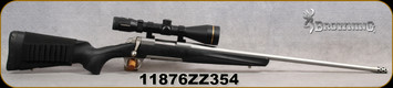 Used - Browning - 300WSM - X-Bolt Stainless - Black Synthetic Stock/Matte Stainess, 23"Threaded Barrel, c/w muzzle brake, Leupold VX-R, 3-9x50, FireDot Duplex reticle, Allen Ammo sleeve