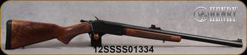 Henry - 12Ga/3"/24" - Single Shot Break Action Shotgun V2 -  Walnut Stock/Blued Finish, Rifled Slug Barrel, FO Sights - Mfg# H015-12S, S/N 12SSSS01334