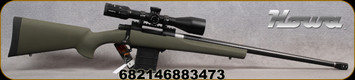 Howa - 308Win - Model 1500 Hogue Pkg - Green Hogue pillar-bedded Overmolded stock & recoil pad/Carbon Fiber, 24"Barrel, Threaded(5/8"-24), Two-stage trigger - Mfg# HCF308GDLRP - STOCK IMAGE