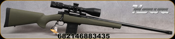 Howa - 308Win - Model 1500 Hogue LR Pkg - OD Green Hogue pillar-bedded Overmolded stock & recoil pad/Blued, 24"Heavy Barrel, Threaded(5/8"-24), Two-stage trigger - Mfg# H30824GDLRP - STOCK IMAGE