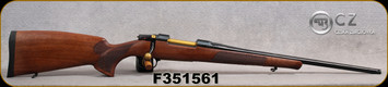 CZ - 308Win - Model 557 85th Anniversary - Lux Turkish Walnut Stock w/Schnabel Forend & Laser-engraved 85th anniversary logo on pistol grip/gold-colored PVD Accents/Blued Finish, 20.4"Threaded barrel, Mfg# 5574-5301-2100009, S/N F351561