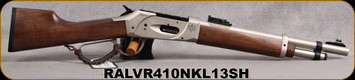 Revolution Armory - 410/2.5"/13" - LVR410 Deputy - Lever Action Shotgun - Turkish Walnut Short Stock/Matte Nickel Finish, Chrome-Lined Barrel, Leather-wrapped lever, 3pc. Chokes, Mfg# RA-LVR410-NKL-13-SH, STOCK IMAGE