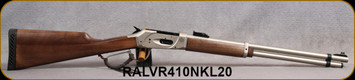 Revolution Armory - 410/2.5"/20" - LVR410 Deputy - Lever Action Shotgun - Turkish Walnut Stock/Matte Nickel Finish, Chrome-Lined Barrel, Leather-wrapped lever, 3pc. Chokes, Mfg# RA-LVR410-NKL-20, STOCK IMAGE