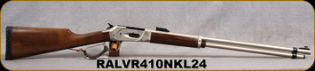 Revolution Armory - 410/2.5"/24" - LVR410 Deputy - Lever Action Shotgun - Turkish Walnut/Nickel Finish, Chrome-Lined Barrel, Leather-wrapped lever, 3pc. Chokes, Mfg# RA-LVR410-NKL-24, STOCK IMAGE