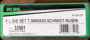 RCBS - Full Length Dies - 7.5mm x 55 Schmidt-Rubin - 33501