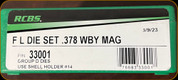 RCBS - Full Length Dies - 378 Wby Mag - 33001