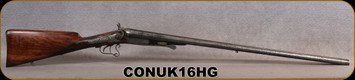 Consign - Unkown Maker - 16Ga/30" - Hi-Grade SxS Hammer Gun - Grade AA Walnut English Grip Stock/Highly engraved Receiver, side plates & under-lever/Damascus barrels - no visible serial number
