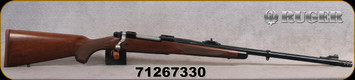 Ruger - 416Ruger - M77 Hawkeye African - American Walnut with Ebony Forend Cap/Satin Blued, 23", Shallow "express-style" windage-adjustable "V" notch rear sight, White bead front sight, Mfg#37185 - S/N 71267330