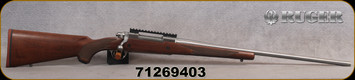 Ruger - 7mmRemMag - M77 Hawkeye Hunter - American Walnut Stock/Satin Stainless, 24"Threaded(5/8"-24)Barrel, 20 MOA Picatinny rail, LC6 Trigger.Mfg# 57124, S/N 712-69403