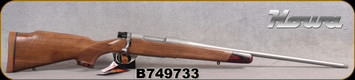 Howa - 308Win - M1500 Super Deluxe Stainless - Bolt Action Rifle - Deluxe Turkish Walnut Stock w/Laminate Caps/Stainless Finish, 22"Threaded(1/2"-28)Barrel, Hinged Floorplate, Mfg# HWH308SLUX, Small mark on stock, behind bolt S/N B749733